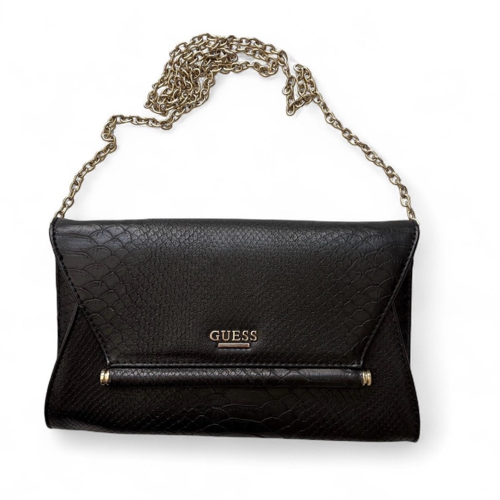 Guess Snake Skin Black Purse with Chain Strap - Small Crossbody or Shoulder Bag